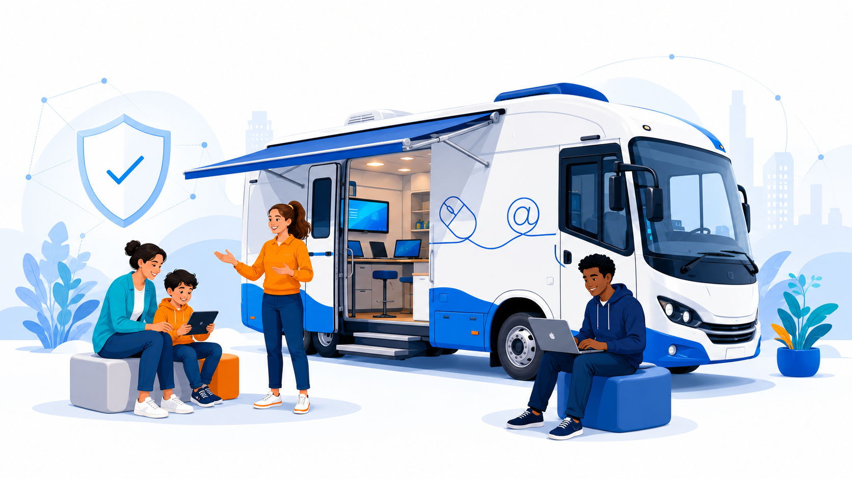 Le CyberBus ADEIR accueille des familles et des professionnels pour un atelier de prévention numérique.